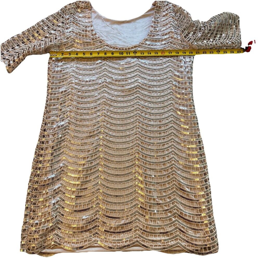 Dear'gles Women's Cocktail Mini Sequin Gold Night Out shimmer Dress Size 16 - Picture 13 of 16